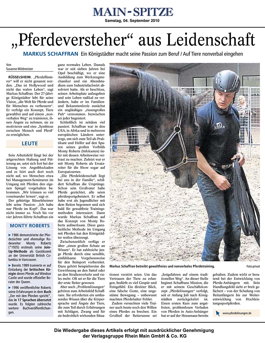 Pferdeversteher aus Leidenschaft Main Spitze 4.9.2010